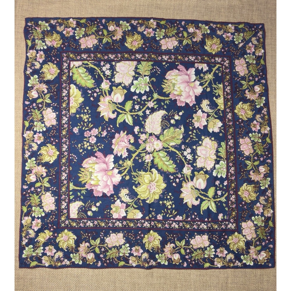 April Cornell Meridian Navy Tablecloth Botanical Floral Cloth Square 36" Cottage